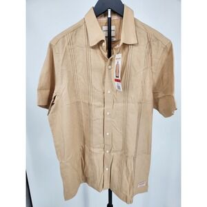 Scotch & Soda Mens Tan Pintuck Guayabera Short Sleeve Woven Shirt Medium 1860911